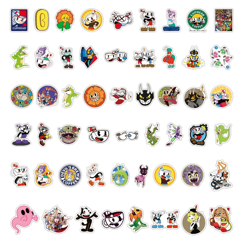 

10/30/50PCS Game Cuphead Stickers Laptop Guitar Luggage Phone Bike Car Cool Waterproof Graffiti Sticker Decal Kid Classic Toys