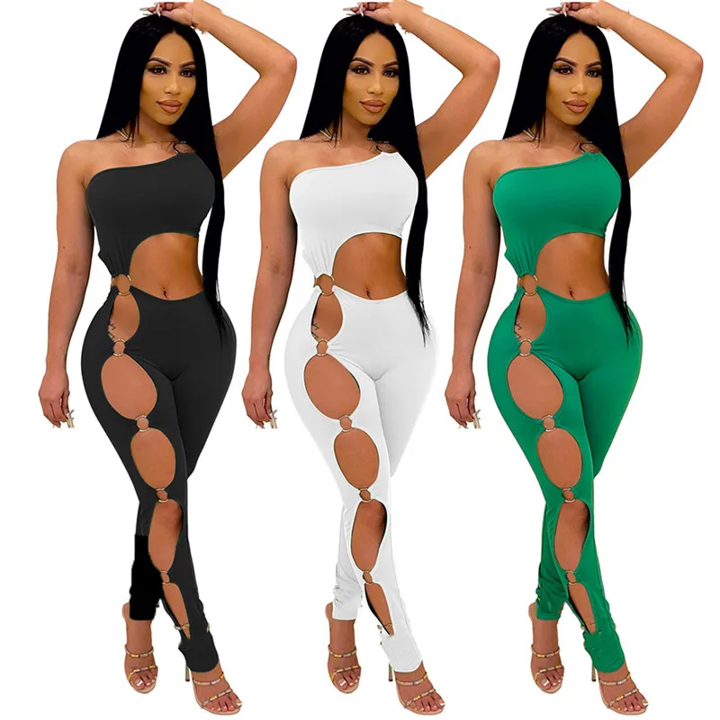 

Женские комбинезоны WUHE, однотонные Обтягивающие Комбинезоны-карандаш без рукавов на одно плечо, с вырезами, сексуальные комбинезоны