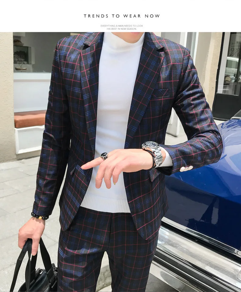 Мужской Клетчатый костюм, костюм до лодыжки, Homme Mariage Cofee, в синюю полоску, в клетку, элегантный Trajes De Hombre Novio, клетчатый костюм для мужчин