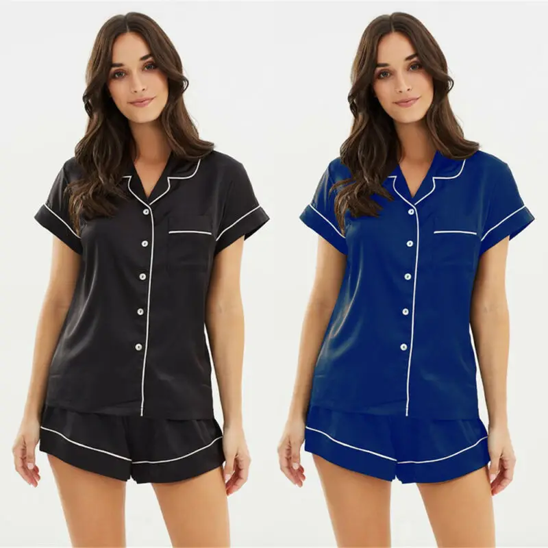 Женская летняя повседневная шелковая атласная пижама с короткими рукавами и