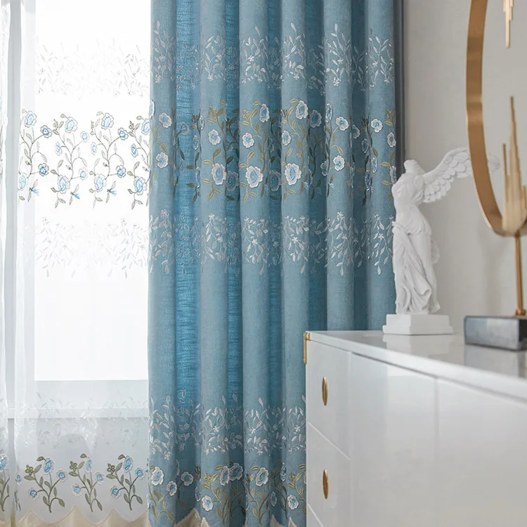 

New High Shading Cashmere Linen Embroidery Curtain Modern Minimalist Curtain for Living Room Blackout Curtains Custom