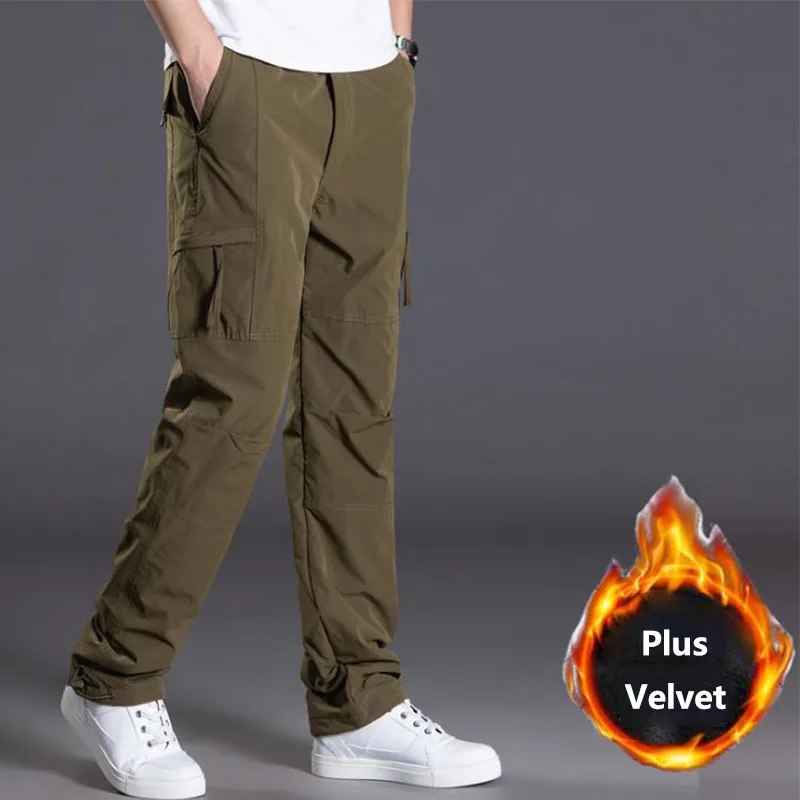 Мужские уличные Зимние флисовые плотные брюки большого размера теплые