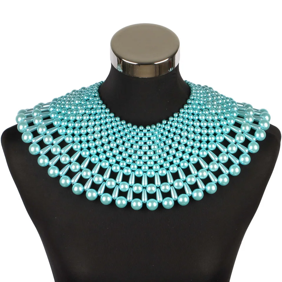 Big Chunky Imitation Pearl Bead Ball Statement Necklace for Women Handmade Choker Weave New Collar Party Female Jewelry |