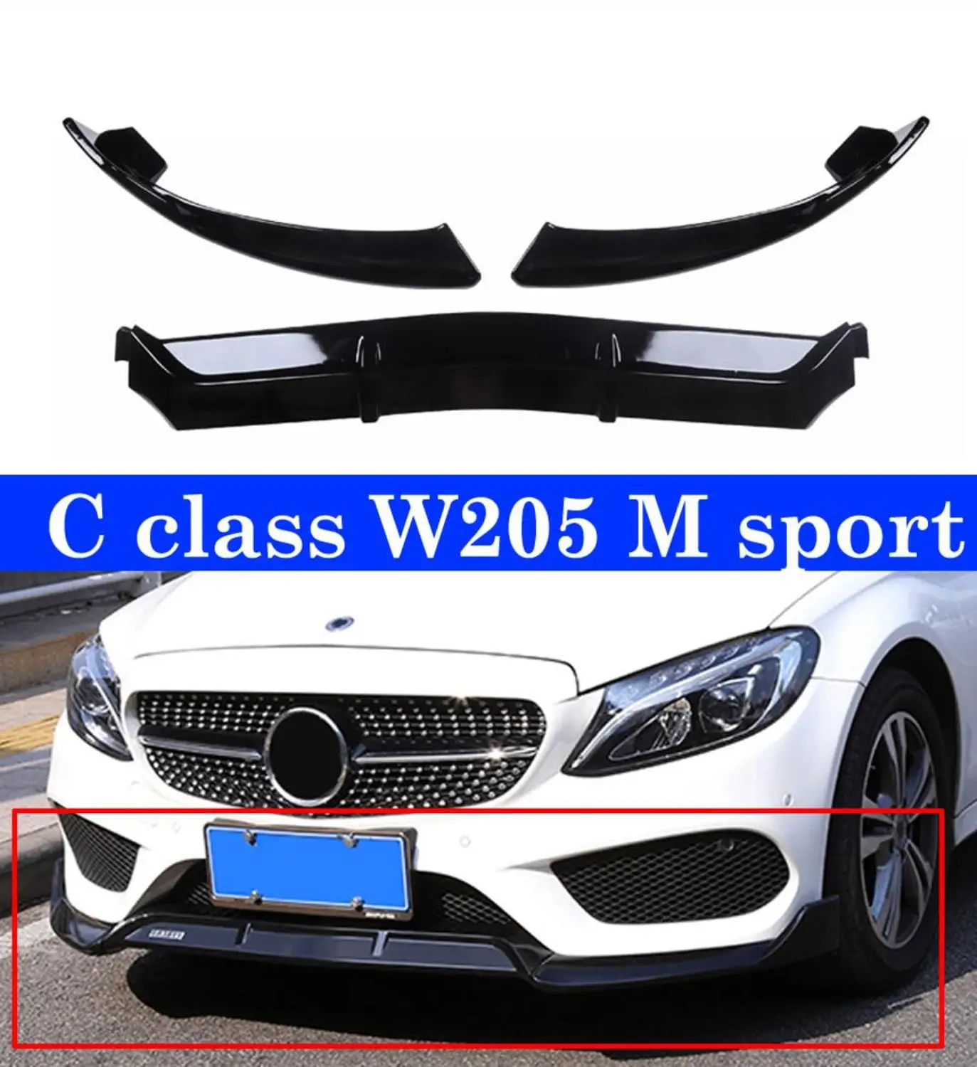 

3 unids/набор, парашюты delantero labio divisor для Mercedes W205 C180 C200 C300 C43 W117 A18 A200 A45 W213 E300 E200 E320 ABS