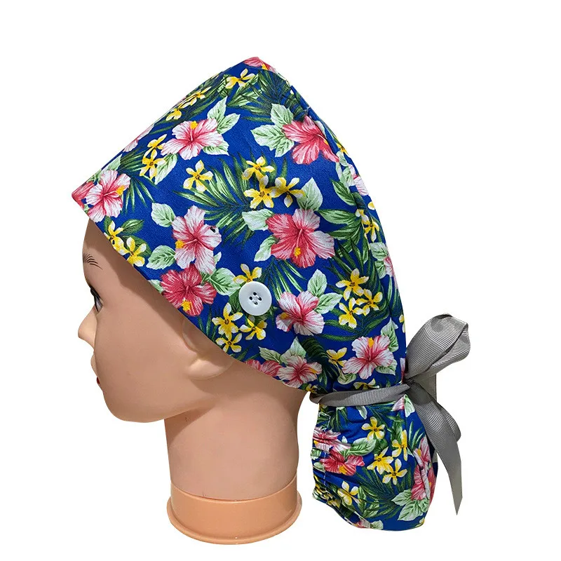 

Long Hair Scrub Nurse Hat gorros quirurgicos Floral Bouffant Sanitary Cap with Sweatband Cartoon Printing Nursing Caps Scrub Cap