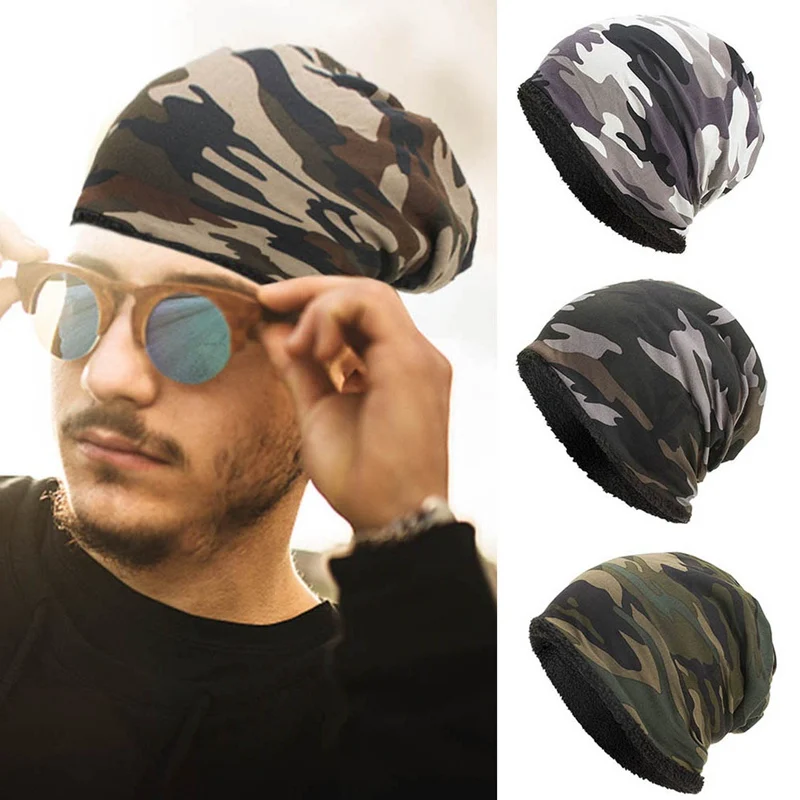 

Hot Sale Men New Fashion Camouflage Flower Beanie Men Bonnet Bone Head Cap Winter Cotton Beanies Caps Hat Bonnet Homme