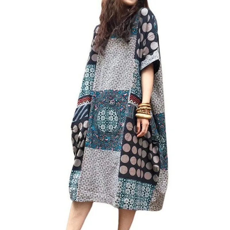 Женское летнее платье повседневное свободное короткий рукав с принтом Boho