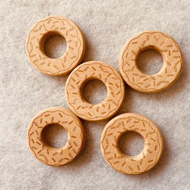 Juguete de donut Molar para beb&eacute;, anillo Molar de madera de haya de grado alimenticio, juguete para ni&ntilde;os, 10 piezas-3