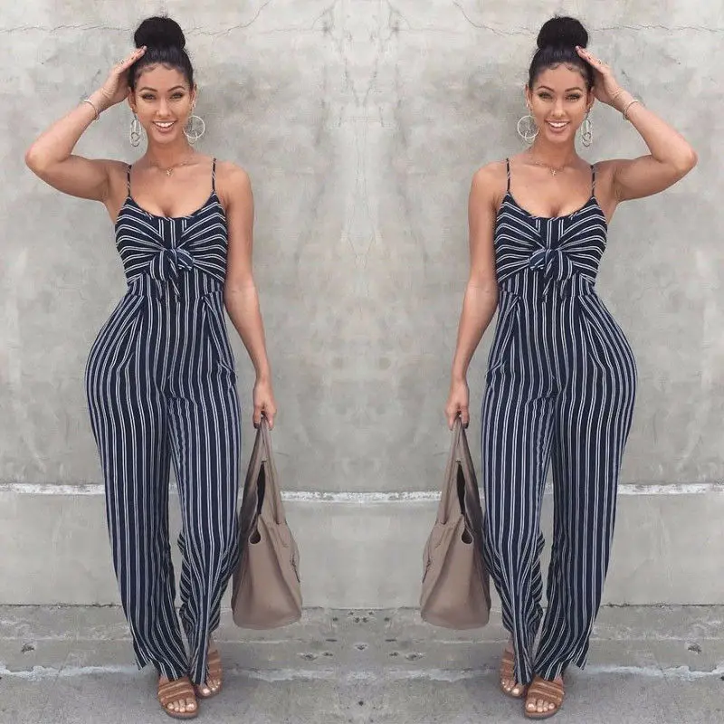 Сексуальный женский комбинезон в морскую полоску без рукавов для США | Женская