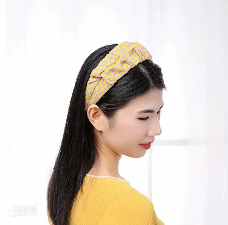 

Простая повязка для головы в Японии и Южной Корее, Женская повязка с широкими полями, клетчатая ткань, заколка для волос, аксессуары для голо...