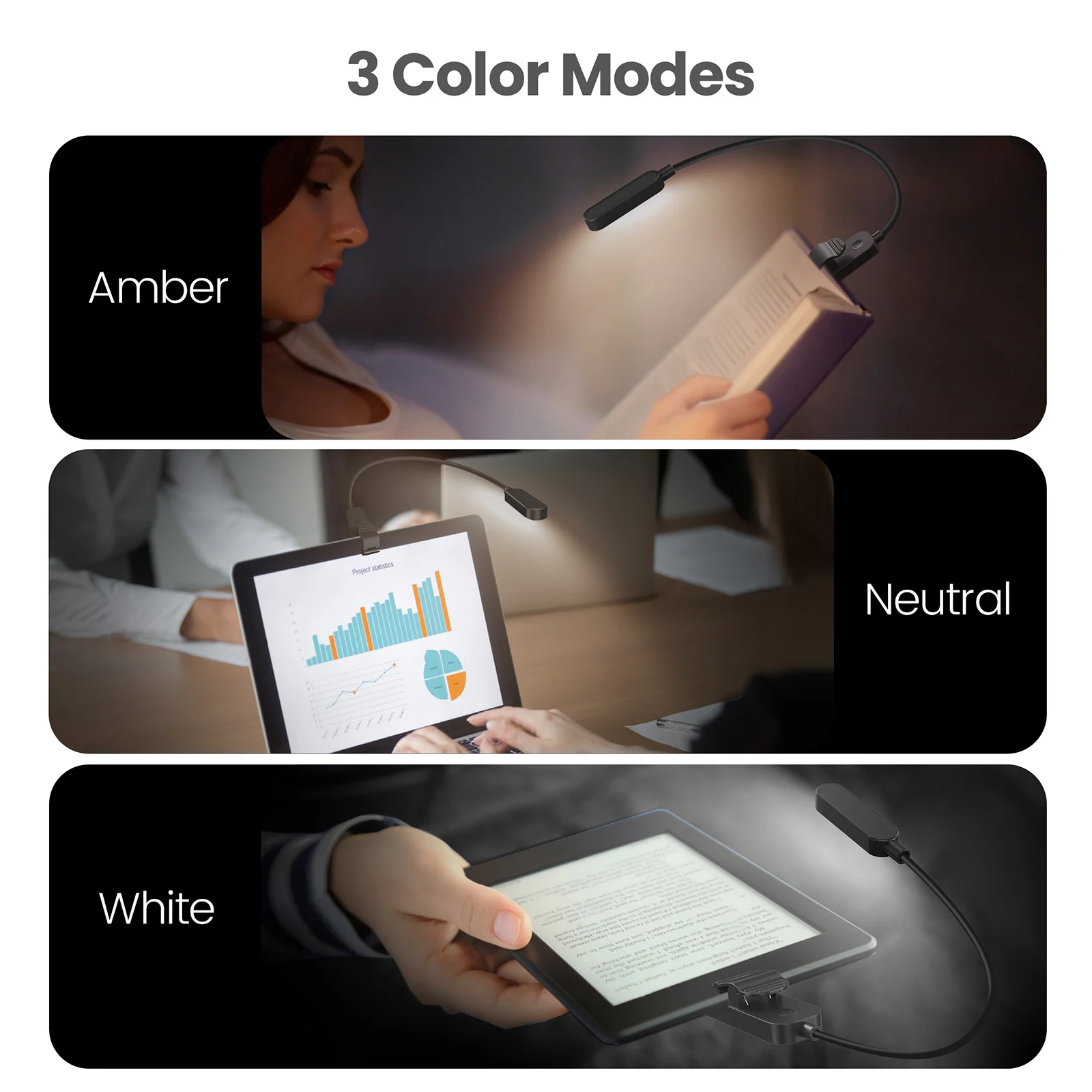 Clip Book Light Amber Reading Lights for Bed Rechargeable Clip Light for Kids Battery Powered Small LED Lights Night Students
