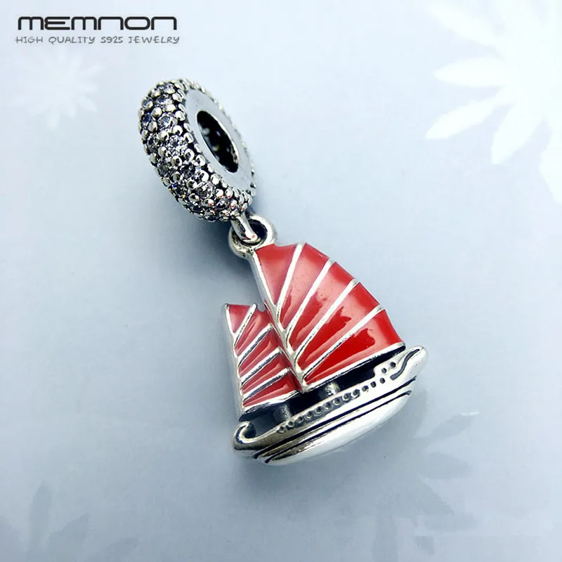 Red Enamel Chinese Junk Ship Venice Gondola Cruise Line Pendant Charms beads Fit Bracelet 925 Sterling Silver Bead Jewelry | Украшения и
