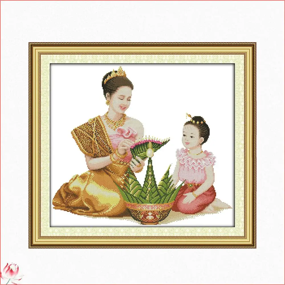

Mother And Daughter Were Read Cross Stitch Kit 14CT11CT Canvas Printed Fabric Embroidery Kit DIY Needlework Sewing Set