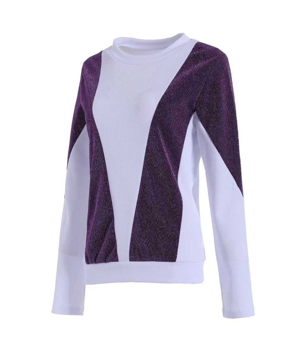 

WEPBEL Women's Casual Long Sleeve O-Neck Loose Pullover T-shirt Top Autumn and Winter Fashion Print Stitching T-shirt