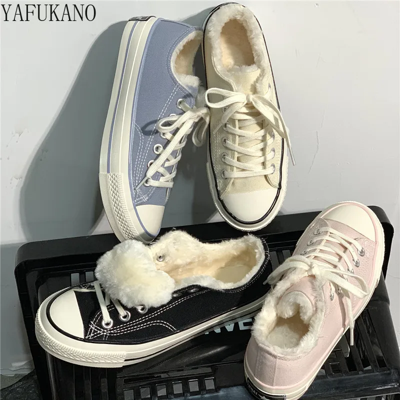 

Classic Basic Winter Plus Velvet Warm Low-Top Canvas Shoes 2021 Candy Color Retro Simple Ankle Boots Student Casual Sneakers