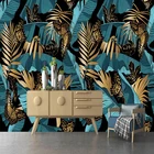 Пользовательские 3D фотообои абстрактное синее золото тропические растения банановый лист настенные художественные обои для стены спальни, гостиной