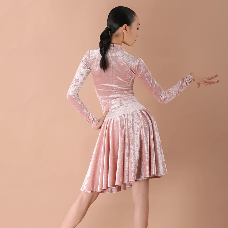 

2021 Girl Latin Dance Dress Long Sleeve Practice Dress Chacha Tango Latin Performance Costumes Competition Dance Dress 120-170CM