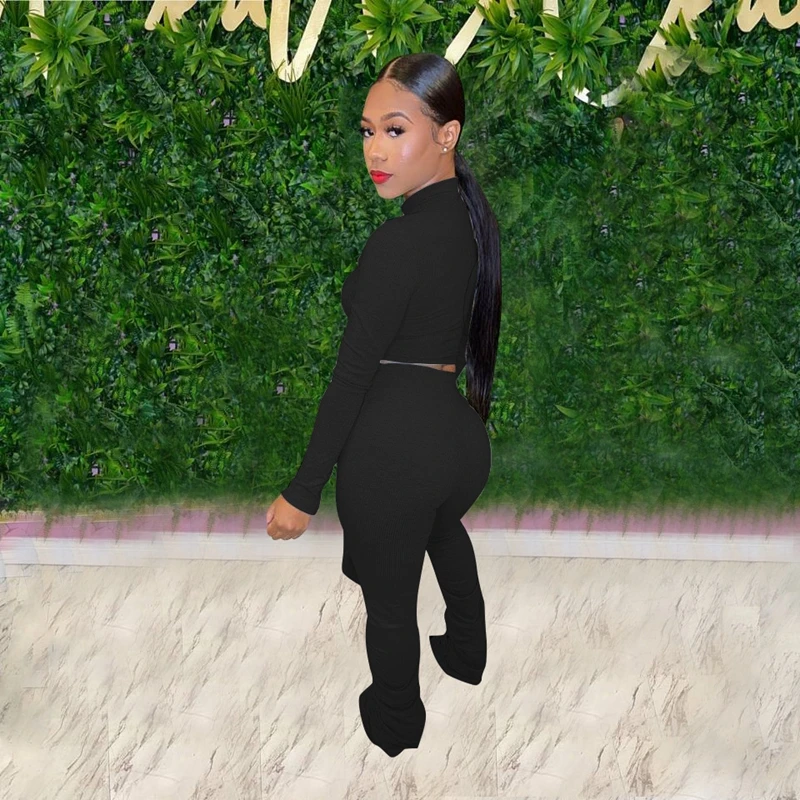 

ZOOEFFBB Sexy Bandage Two Piece Outfits for Women Clothes Long Sleeve Crop Top and Stacked Sweatpants Lounge Wear Matching Sets