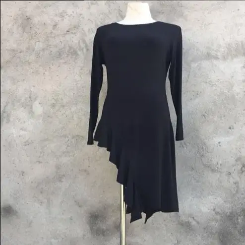 2019 новый летний круглый воротник с длинным рукавом серый асимметричный подол