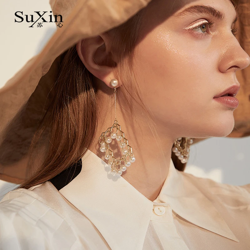 Серьги SuXin 2020 Новые простые квадратные темпераментные серьги для женщин длинные
