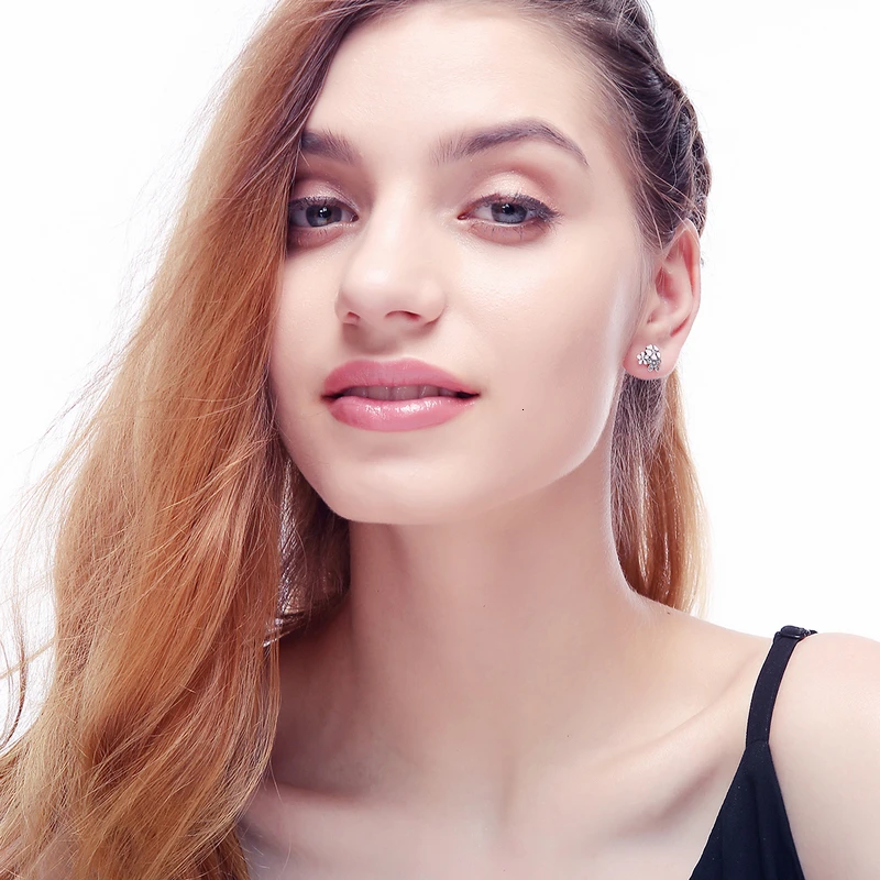 DEVOLOVE Мода 100% 925 стерлинговые серебряные серьги розовые ромашки вишня цветок