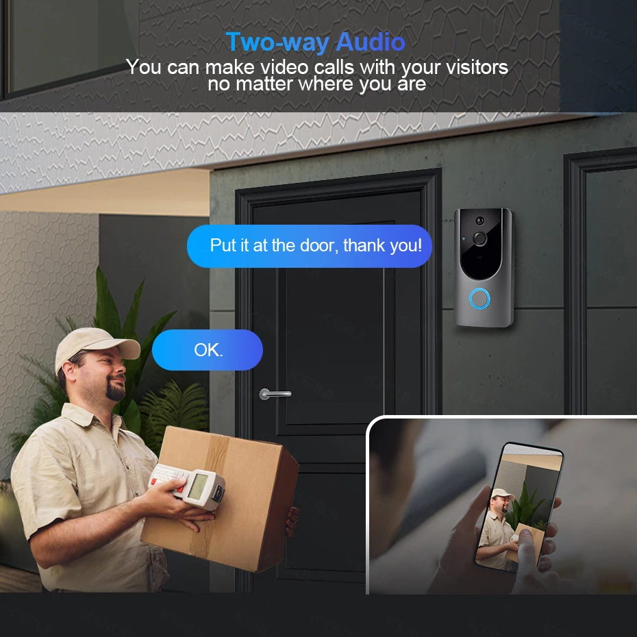 WiFi дверной Звонок камера наружный беспроводной видео звонок двухсторонний аудио