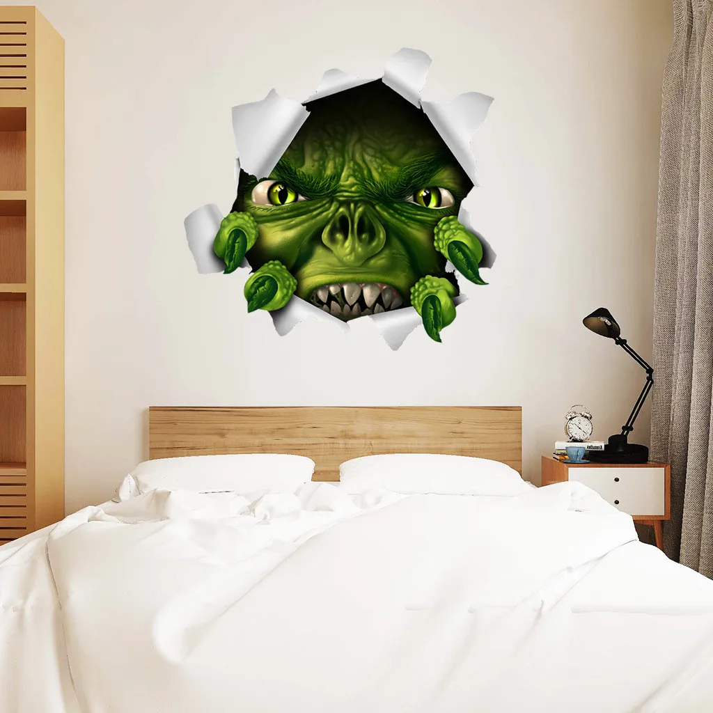 Зеленая наклейка на стену оформление Хэллоуина страшная Наклейка украшение для
