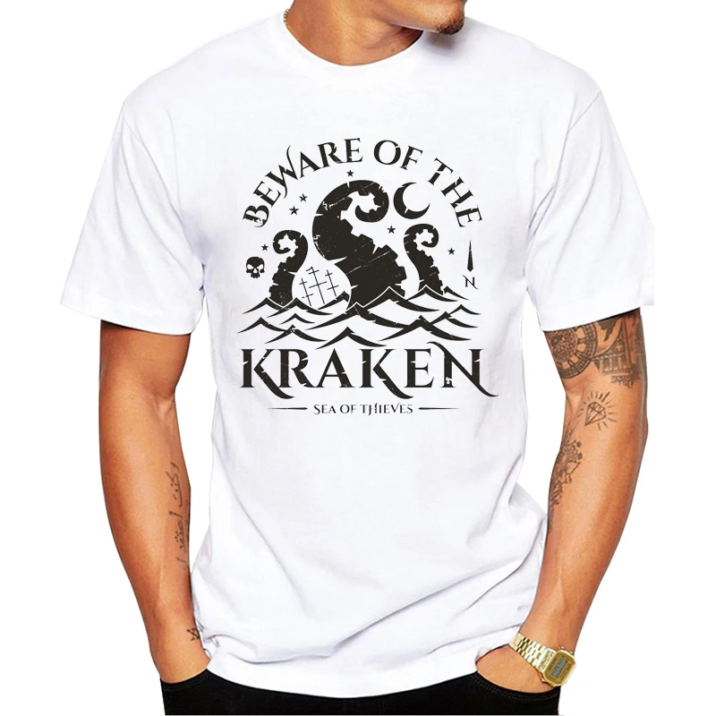 TEEHUB Hipster Vintage Men T-Shirt Short Sleeve Beware of the Kraken Printed Tshirts O-Neck Cool Tops Funny Tees | Мужская одежда