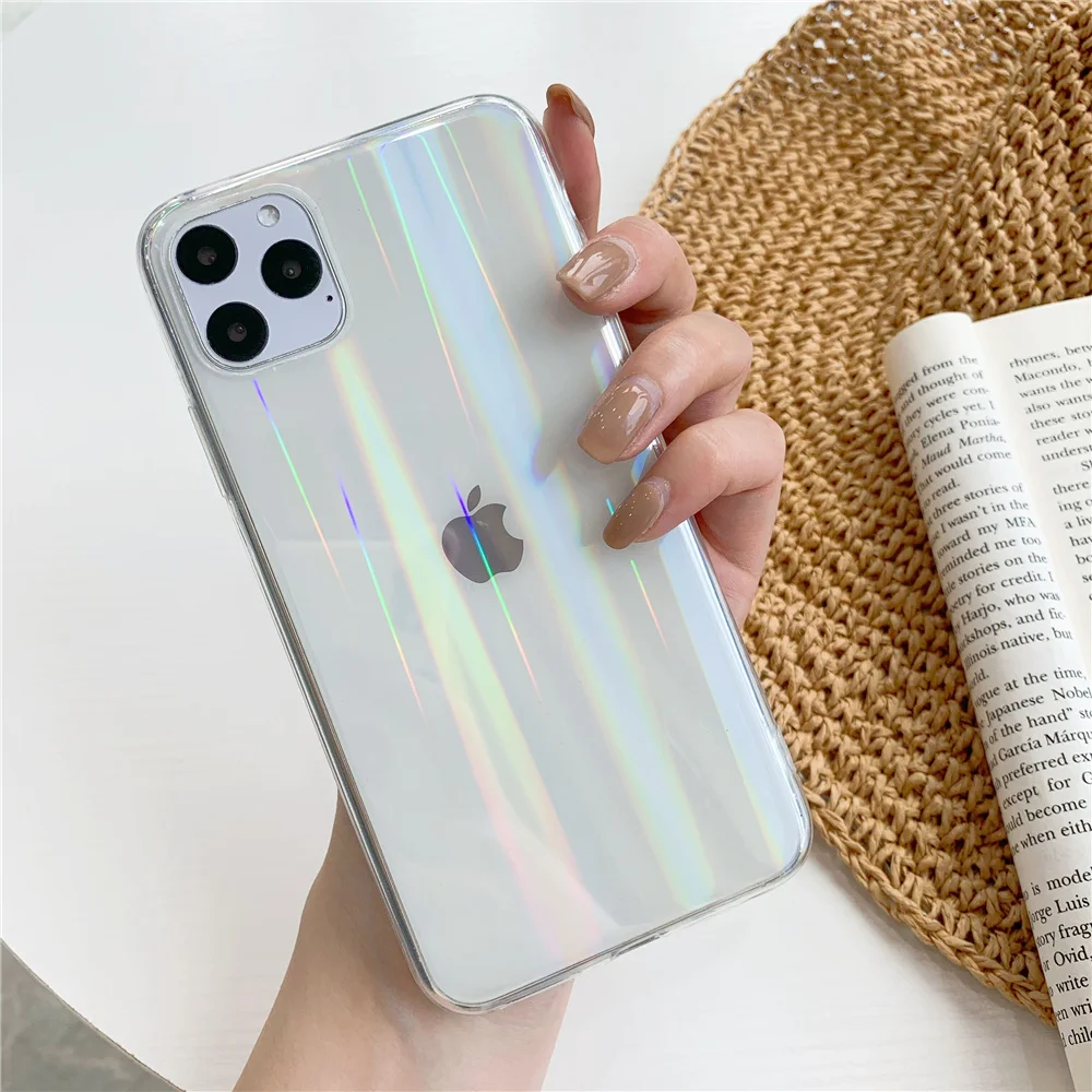 Роскошный прозрачный чехол для телефона Aurora iPhone 12 11 Pro Max XR XS 6 7 8 SE 2020 лазерный