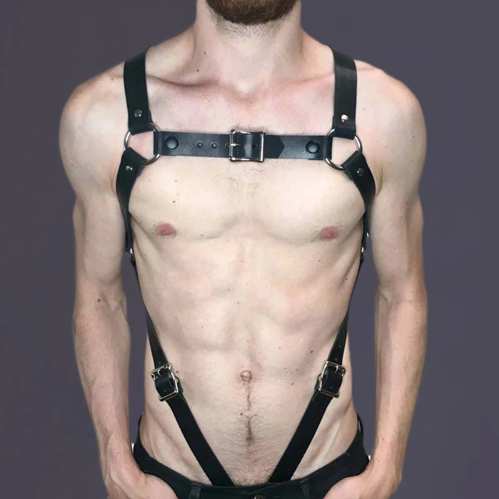

2021 Men Sexy Lingerie Adjustable Body Chest Harness Halloween Costume Faux Leather Goth Bondage Harness Restraints Clubwear
