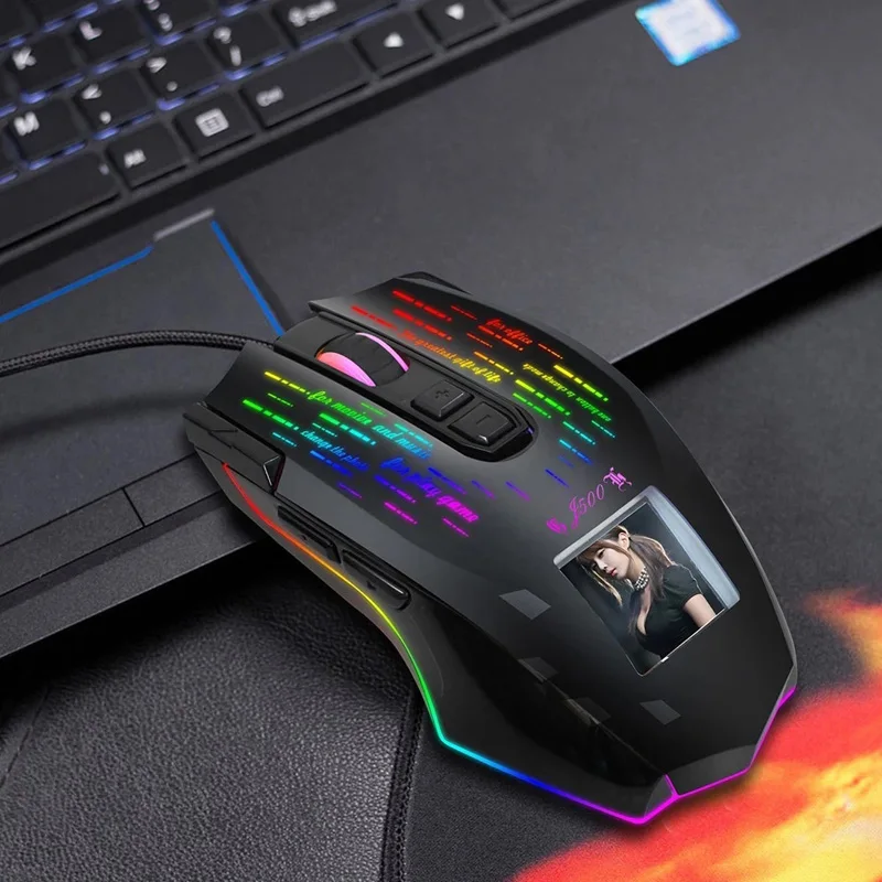 

J500 USB Wired LED Light Gaming Mouse 6 Buttons 10000 DPI Computer PC Gamer Mice With Display Screen Game Mouse For PUBG
