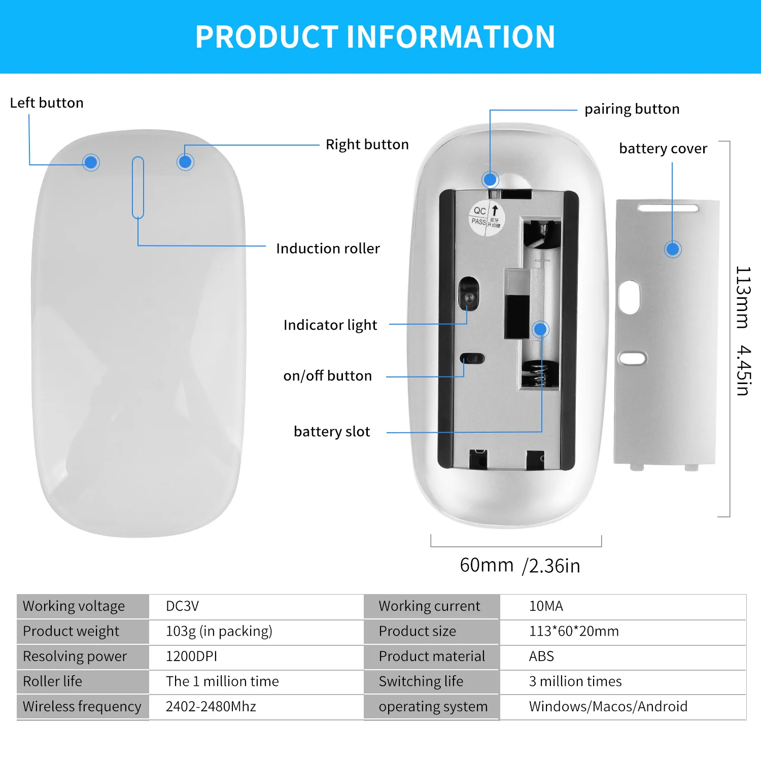 

Bluetooth 5.0 Wireless Mouse Silent Multi Arc Touch Mice Ultra-Thin Magic Mouse For Laptop Ipad Mac PC Macbook