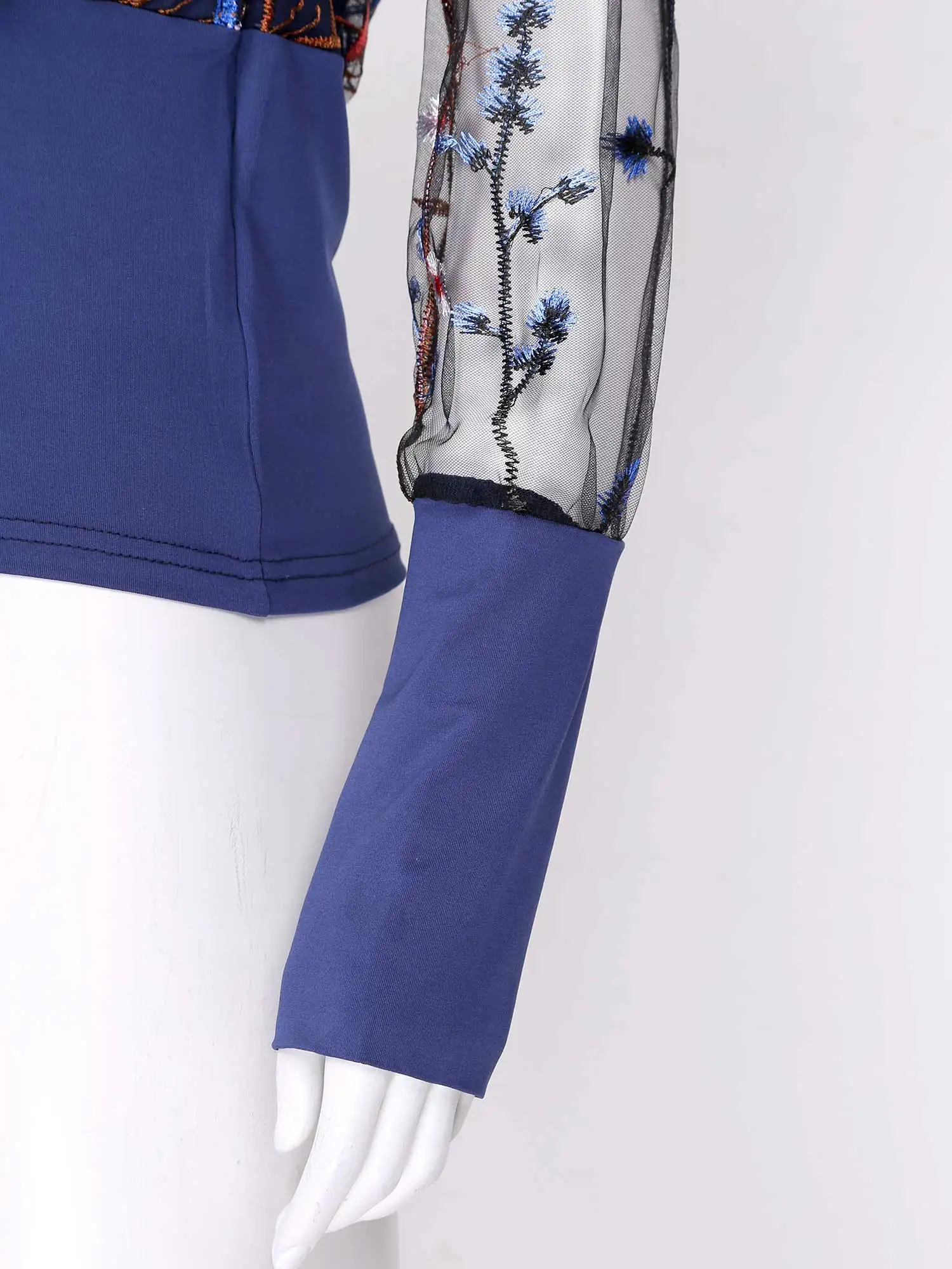 

Women Vintage Casual Floral Embroidery T Shirt Top 2020 Ladies Spring Autumn O Neck See-through Mesh Long sleeve Tops Embroidery