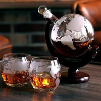 creative globe decanter set with lead free carafe exquisite wood stand and 2 whisky glasses whiskey decanter globe grade gift