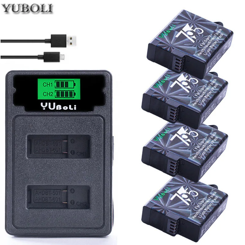 charger and 4battery 4 x Gopro hero 7 батареи Gopro5 батареи+ lcd двойное USB зарядное устройство для GoPro GO PRO hero 5 hero 5 6 7 hero 7 Черные Аксессуары для камеры - Цвет: charger and 4battery
