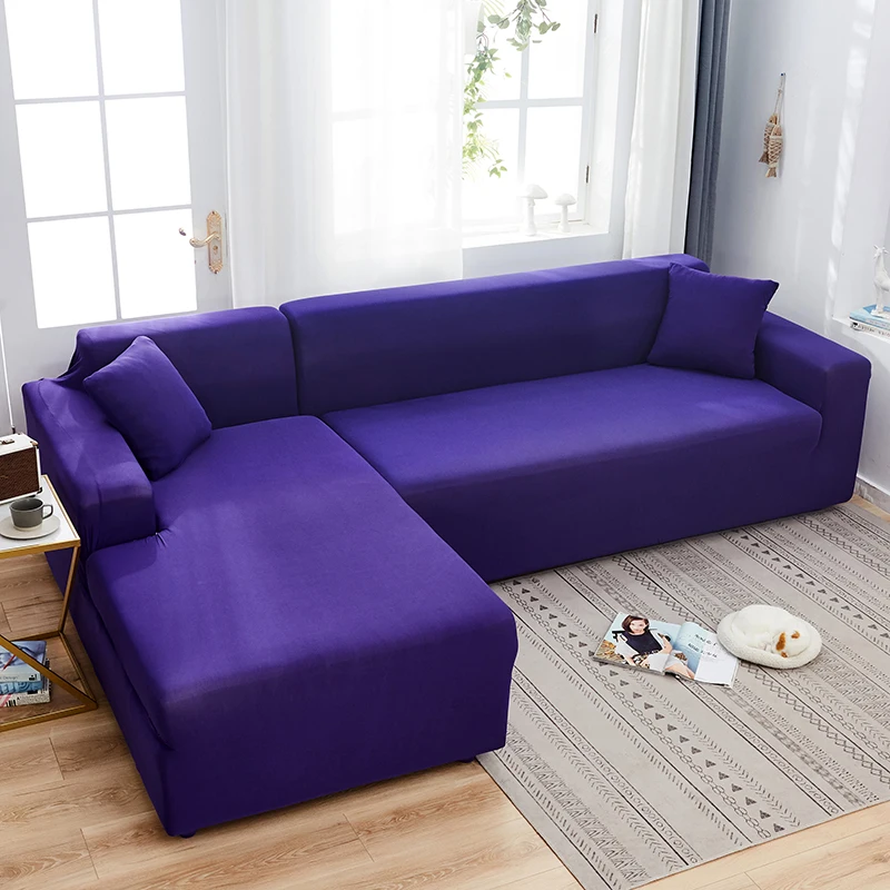 

Universal solid color corner sofa cover for living room stretch spandex sofa cover L-shaped sofa need to buy 2pc sofa cover