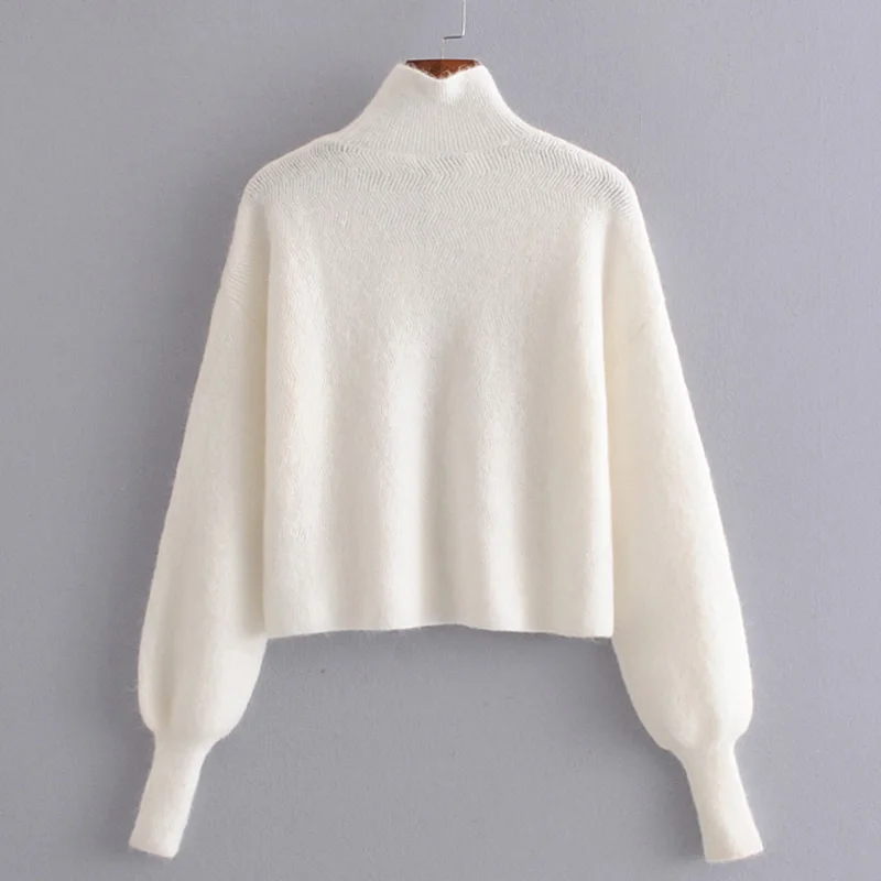 AGong Solid Turtleneck Sweaters Women Fashion Soft Slim Sweater Elegant Lantern Sleeve Female Ladies KD | Женская одежда