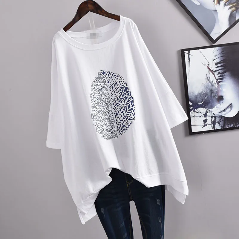2021 Women's Summer Print Casual T-Shirt Loose Plus Size Oversized Tees Top Pullovers