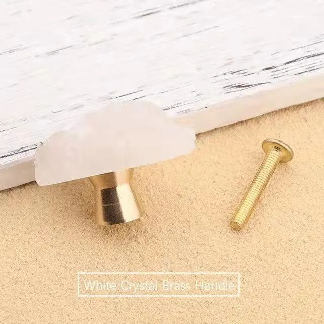 Новая ручка и ручка из натурального грубого флюорита, латунное основание, ящик, кухонный шкаф, дверные ручки, прозрачные хрустальные ручки