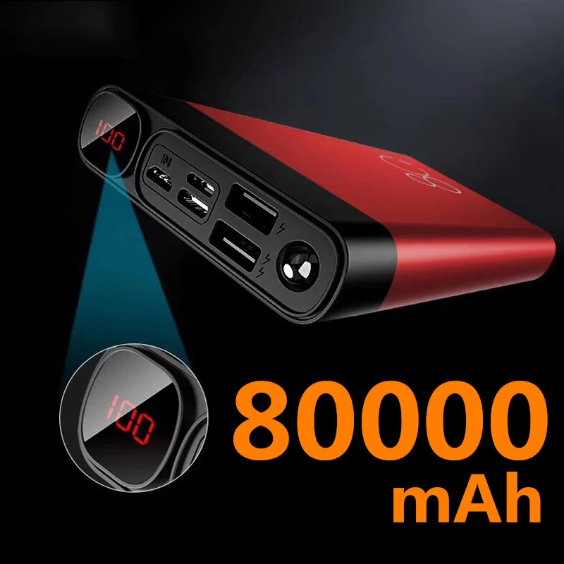 

Banco de energia de 80000mAh, carga rapida, USB Dual, gran capacidad, portatil, para IPhone, Xiaomi, Samsung