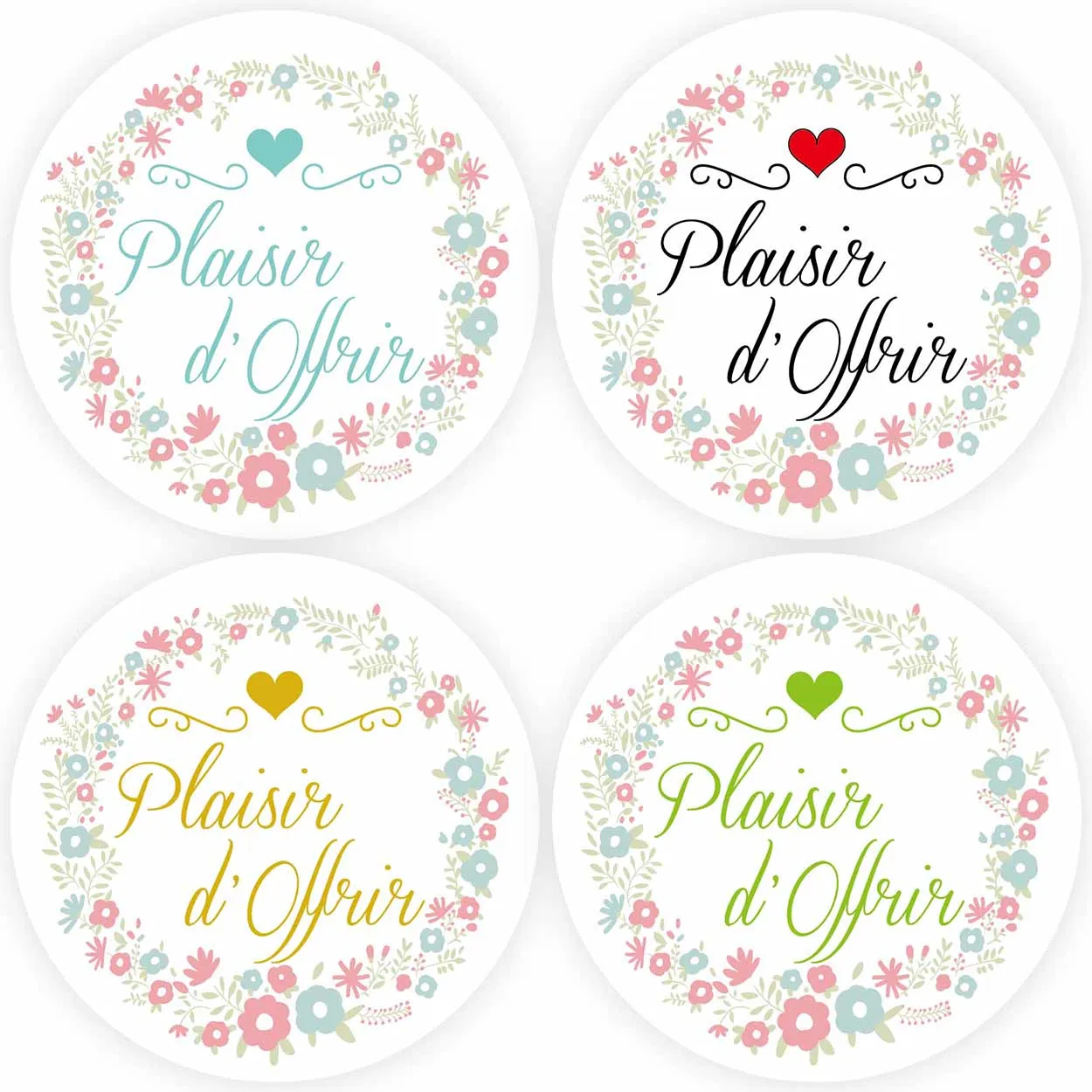 

DouxArt 100 Pieces 4cm Stickers Plaisir d'Offrir, Garland Wedding Favors Communion Baptism Party Decoration Seals Labels