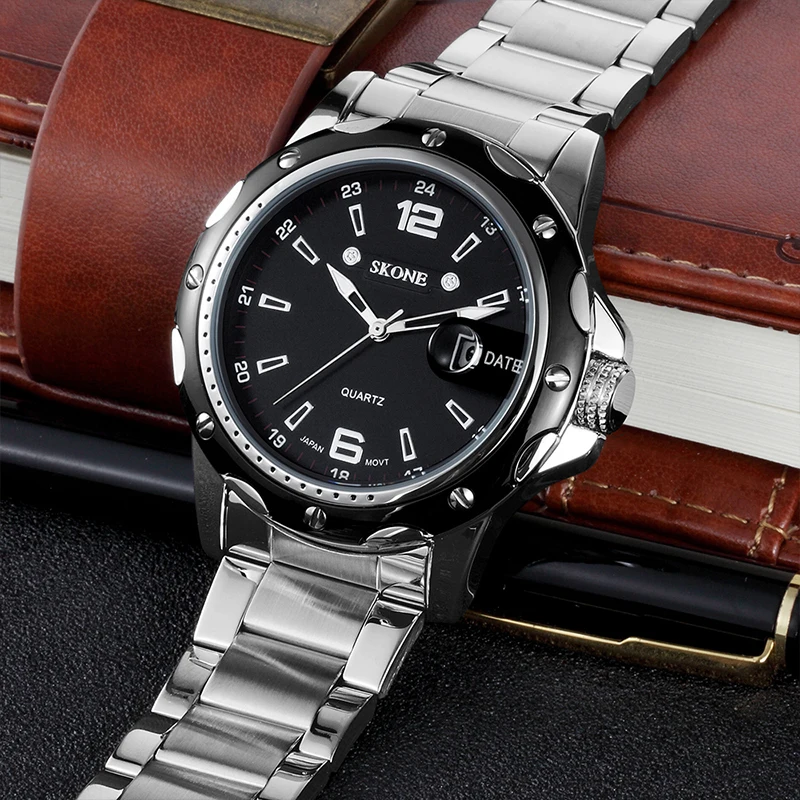Бизнес часы Для мужчин s Топ Элитный бренд SKONE Полный Нержавеющая сталь кварцевые