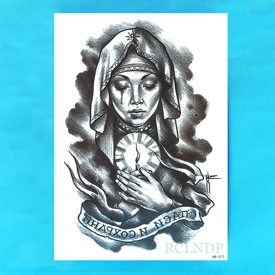 Водостойкая Временная тату-наклейка христианская благословная Дева Мария