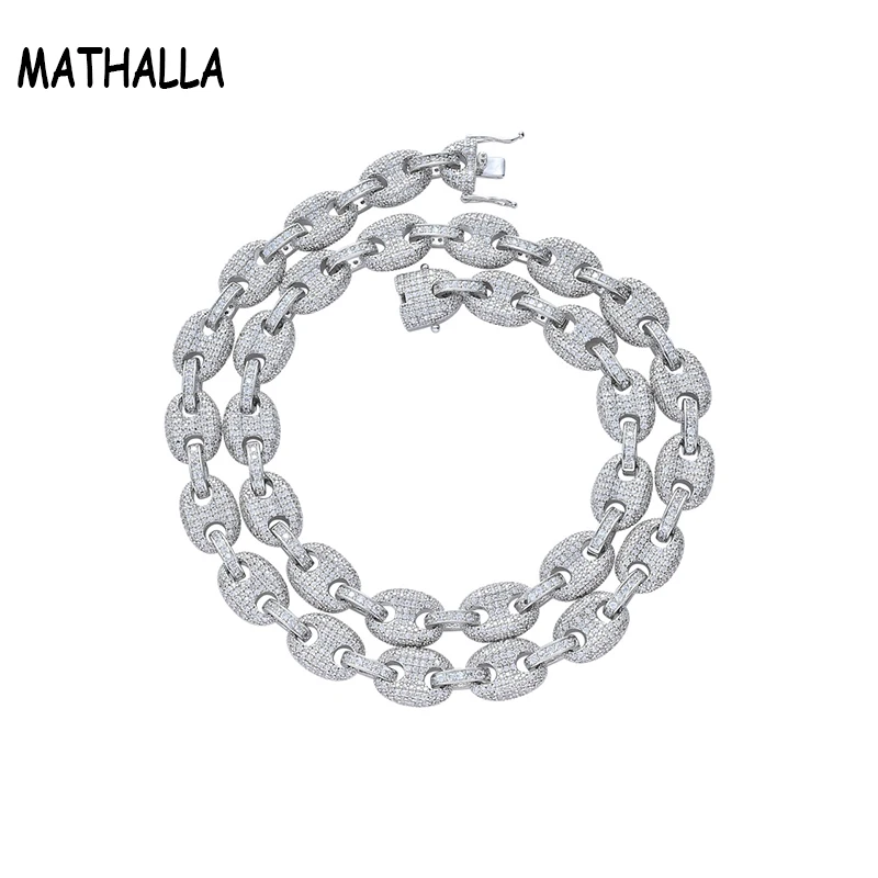 MATHALLA Men's 12mm Cuban Chain Necklace Pavé Zircon Brass Coffee Bean Chain Necklace Hip Hop Jewelry Men's and Women's Jewelry
