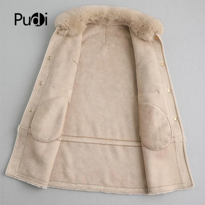PUDI A19039 женская шуба из шерсти тонкая куртка с натуральным лисьим пальто с меховым воротником Женская зимняя теплая натуральная меховая шуба