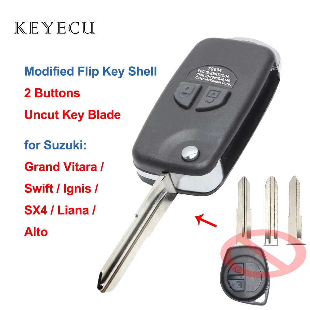 Keyecu-funda de repuesto para llave de coche, carcasa de 2 botones para Suzuki Vitara Swift Ignis SX4 Liana Alto