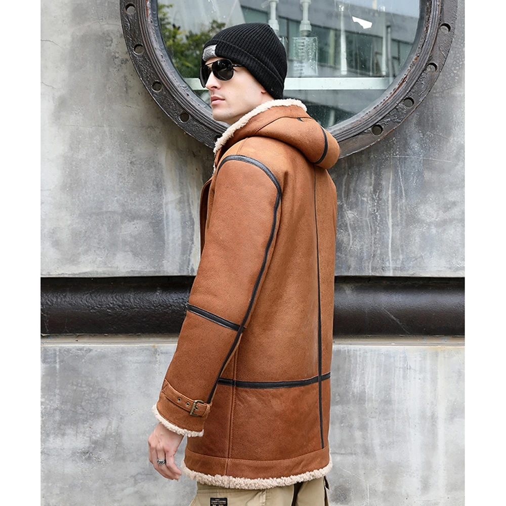 LUHAYESA мужское зимнее теплое пальто с капюшоном из овечьей шерсти желтое меховое |