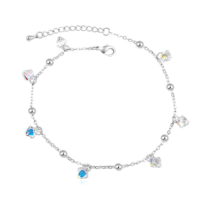 B Блестящий Кристалл от Swarovski сердце Шарм Браслеты для женщин Серебряный цвет цепи браслеты и браслеты Pulseira свадебный подарок - Окраска металла: B
