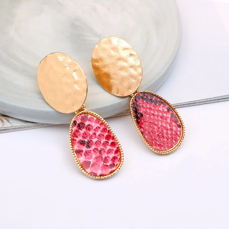 Cpop новые модные серьги из искусственной кожи змеи для женщин Геометрическая