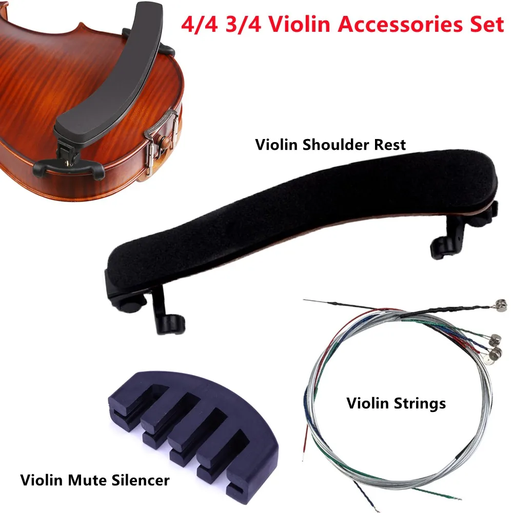 

Violin Shoulder Rest Suitable Violins Strings Mute Silencer Sets For 4/4 3/4 Size Adjustable Universal Type Black Padded Part